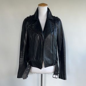 Soia & Kyo Belted Leather Moto Jacket - sz S